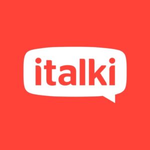 italki logo with lowercase wordmark in red speech bubble icon